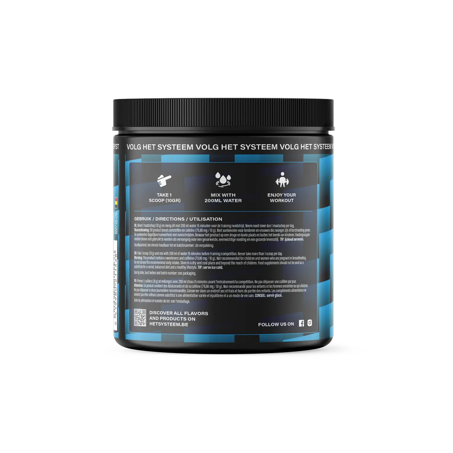 Het Systeem fitness en gezondheidsproduct, een pot pre workout Lime & ginger zijkant