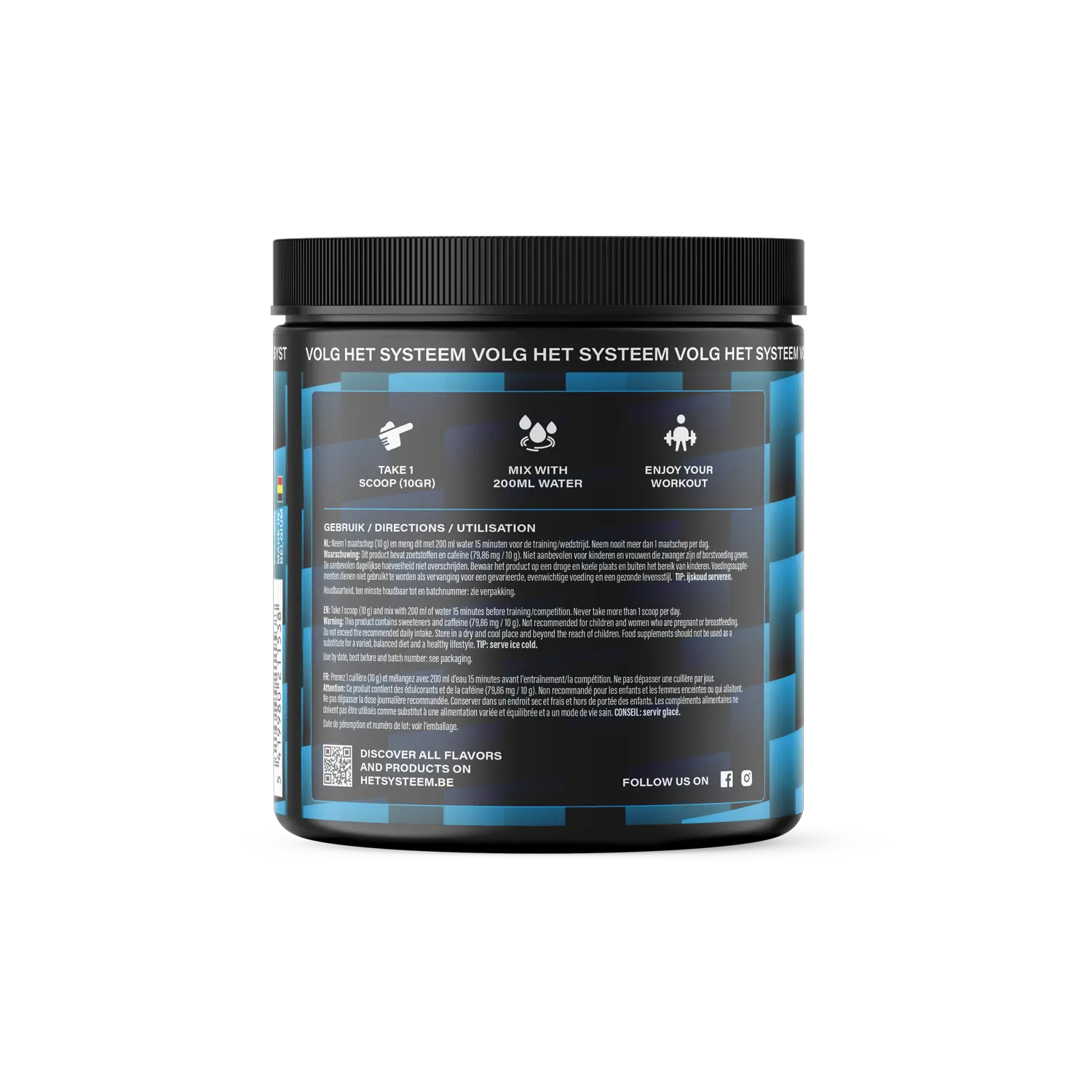 Het Systeem fitness en gezondheidsproduct, een pot pre workout Lime & ginger zijkant