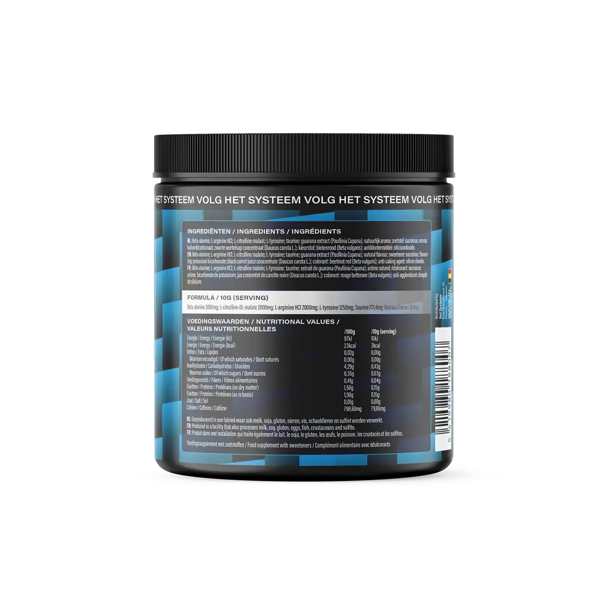Het Systeem fitness en gezondheidsproduct, een pot pre workout Red Fruits achtekant