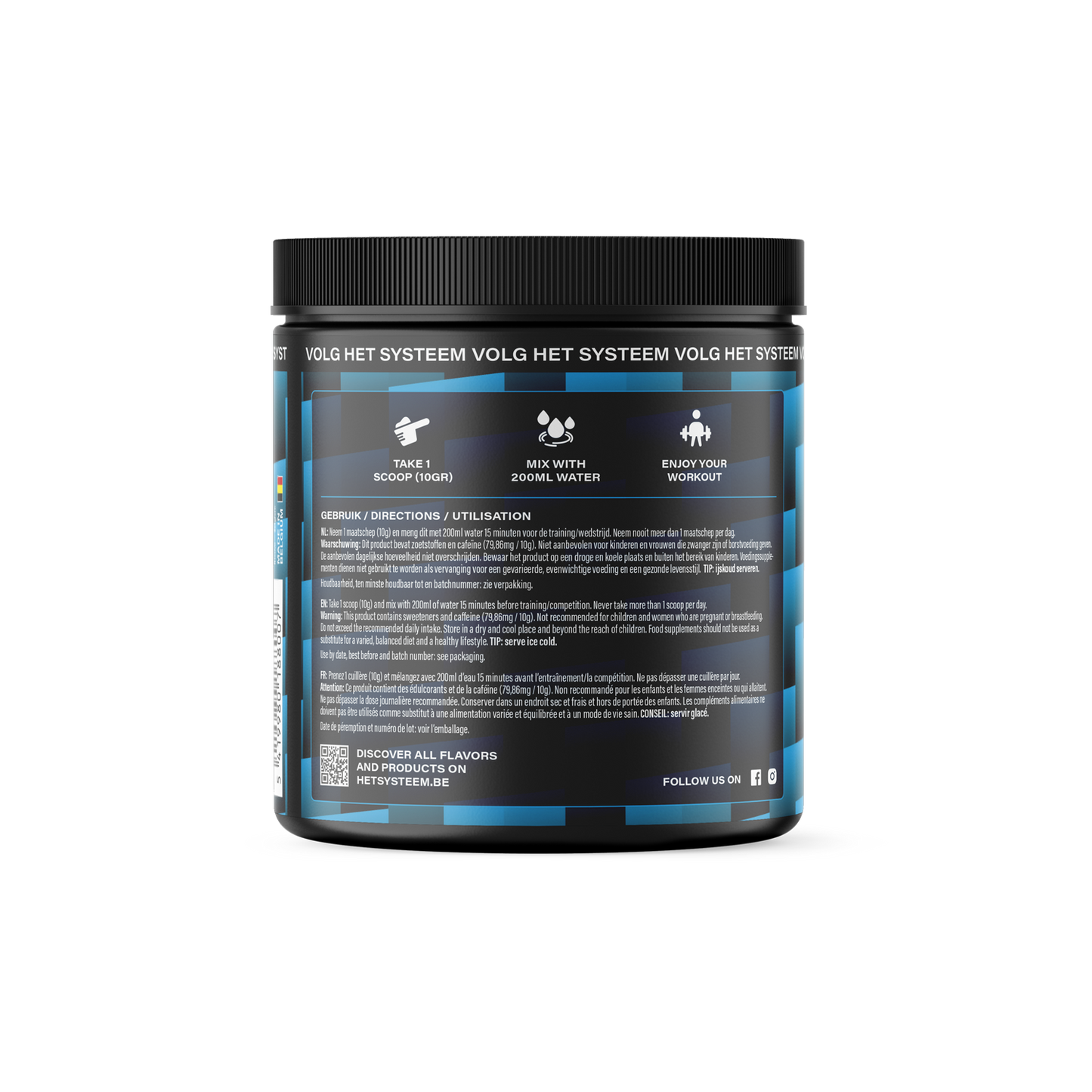 Het Systeem fitness en gezondheidsproduct, een pot pre workout Red Fruits zijkant