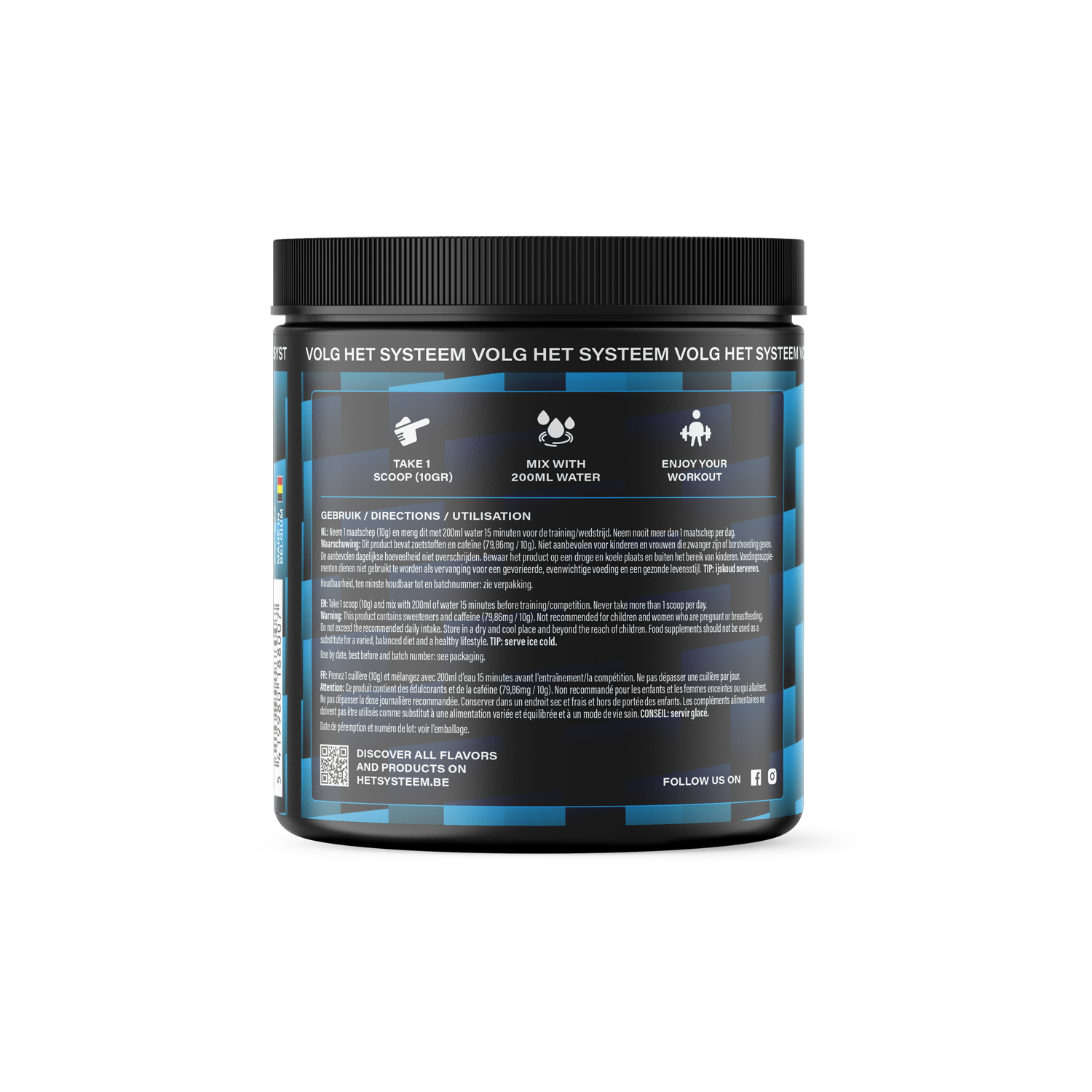 Het Systeem fitness en gezondheidsproduct, een pot pre workout Red Fruits zijkant