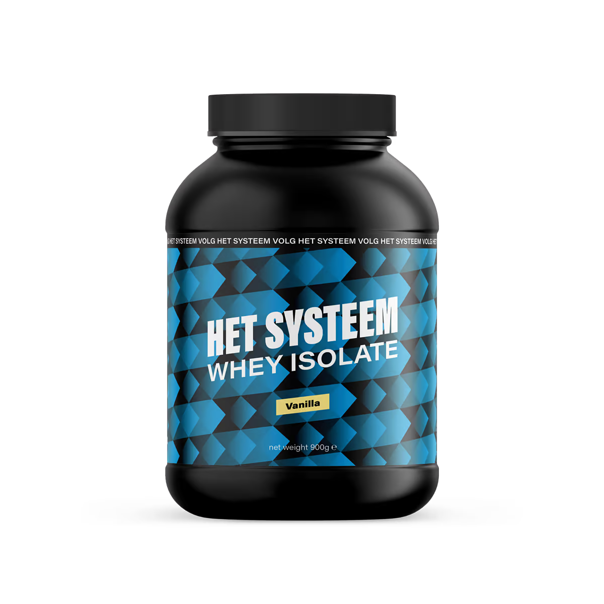 Het Systeem fitness en gezondheidsproduct, een pot whey isolate vanilla voorkant 