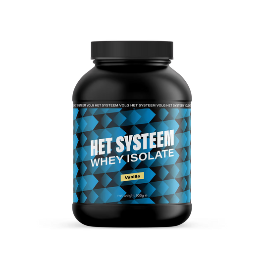 Het Systeem fitness en gezondheidsproduct, een pot whey isolate vanilla voorkant 